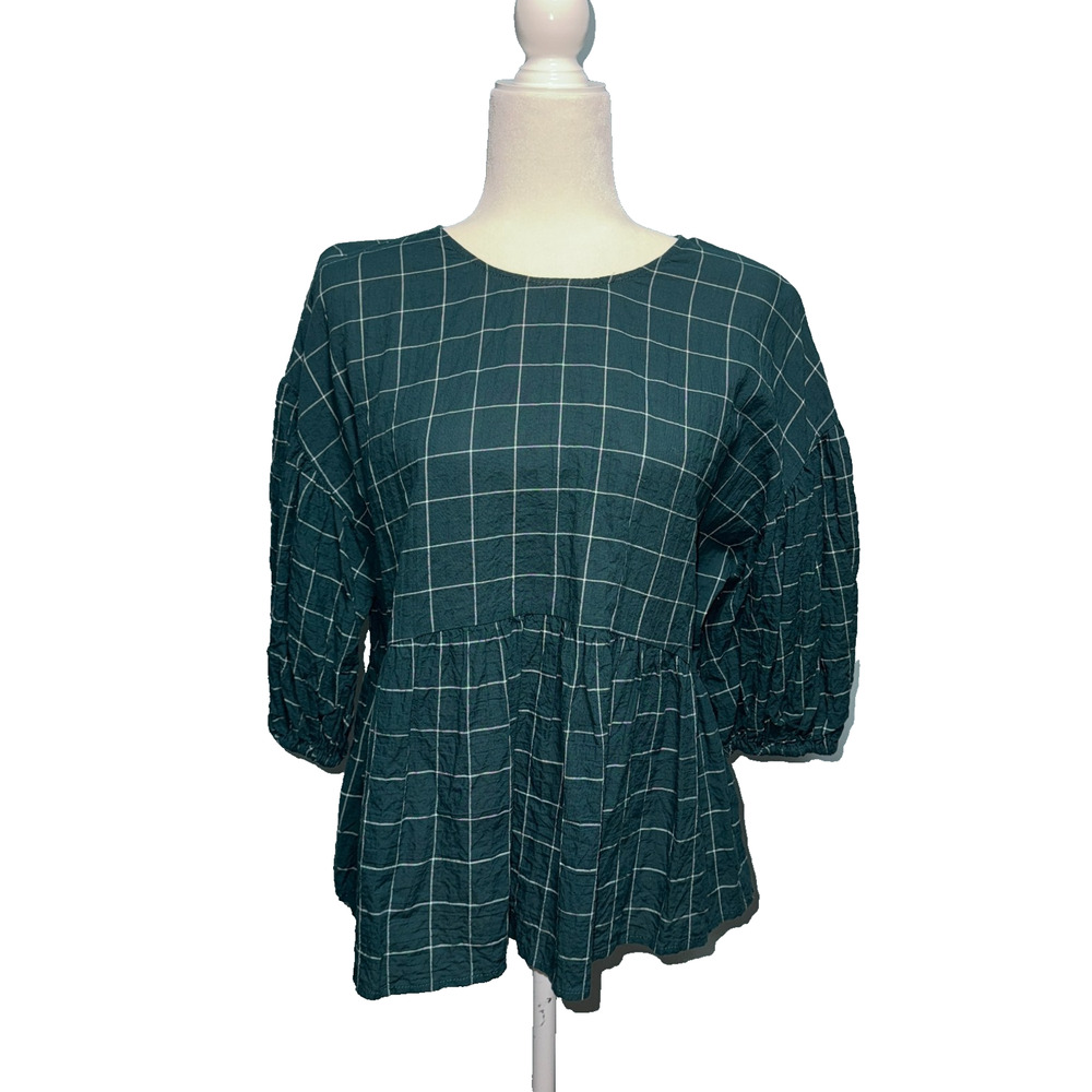 A New Day Women Medium Top Puff Sleeve Classic Holiday Interview Preppy